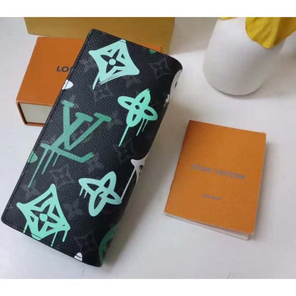 Louis Vuitton Unisex Brazza Wallet LV Graffiti Green Damier Graphite Canvas