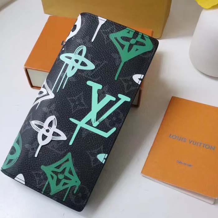 Louis Vuitton Unisex Brazza Wallet LV Graffiti Green Damier Graphite Canvas