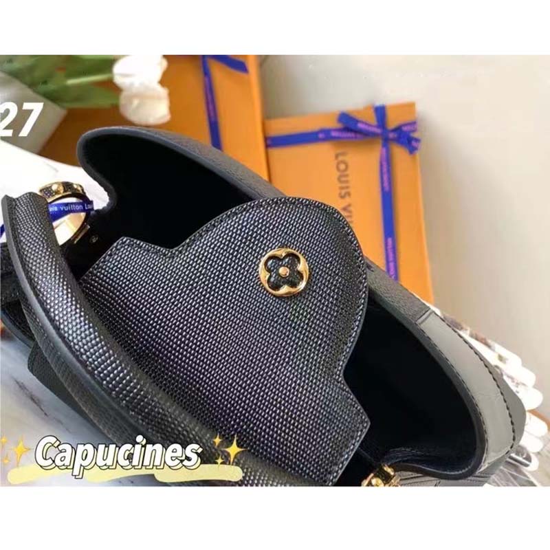 Louis Vuitton Women Capucines BB Handbag Noir Taurillon Calfskin Karung Leather