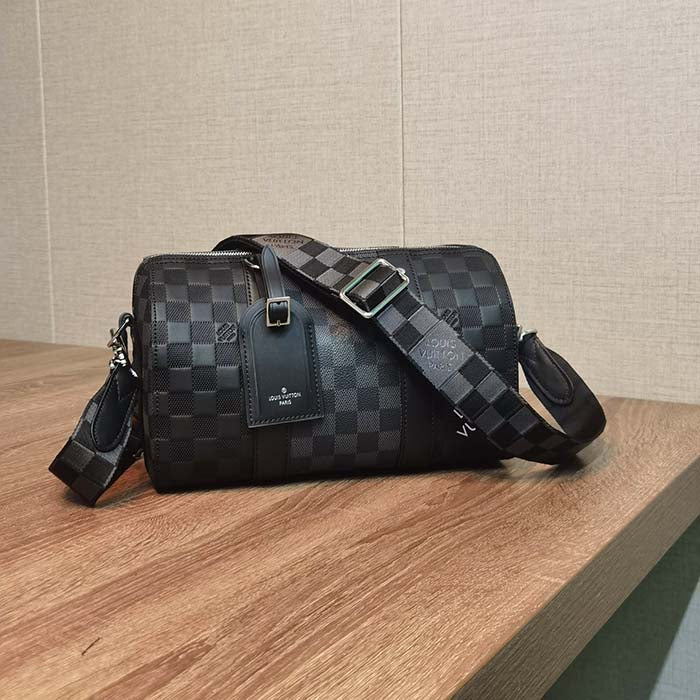 Louis Vuitton Unisex City Keepall Bag Black Graphite Damier Infini Cowhide Leather Damier Coated Canvas