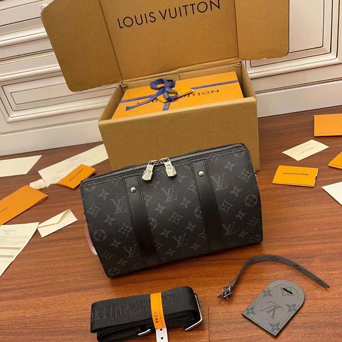 Louis Vuitton Unisex City Keepall Bag Monogram Eclipse Reverse Coated Canvas Cowhide Leather