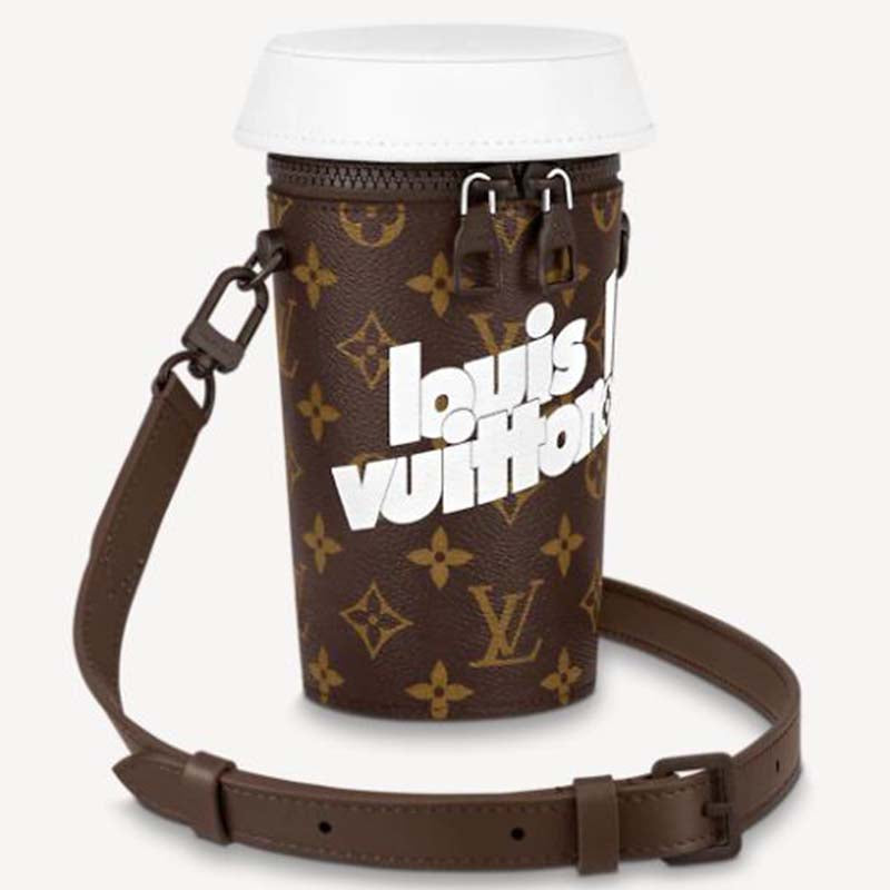 Louis Vuitton Unisex Coffee Cup Pouch Vintage Monogram Coated Canvas Cowhide Leather