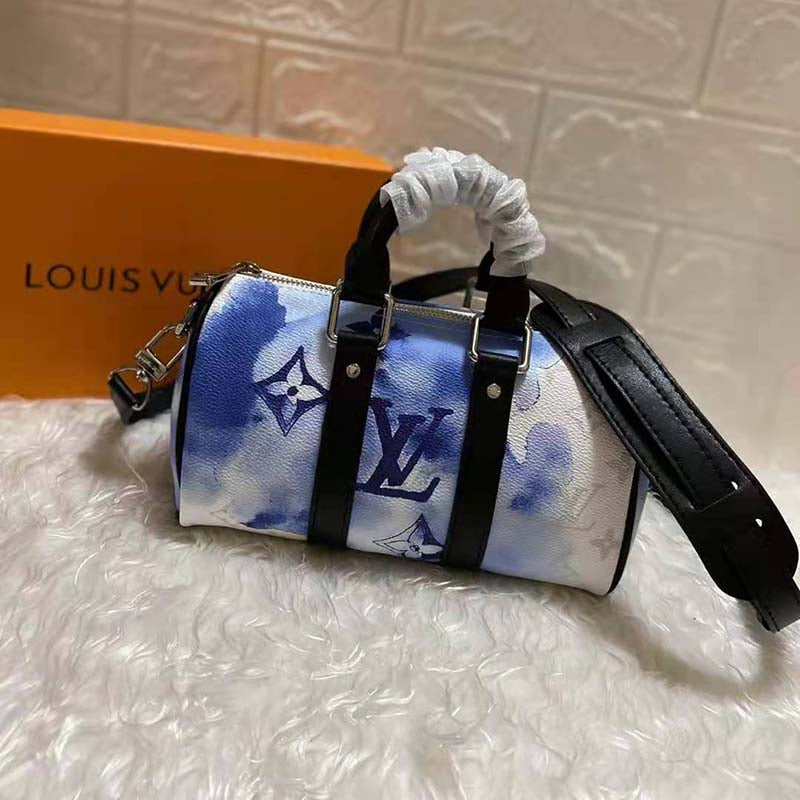 Louis Vuitton Unisex Keepall XS Monogram Watercolor Blue Coated Canvas Cowhide Leather