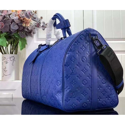 Louis Vuitton Unisex LV Keepall Bandoulière 50 Racing Blue Embossed Taurillon Monogram Cowhide Leather