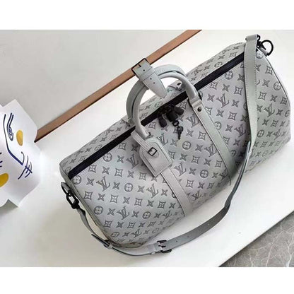 Louis Vuitton Unisex LV Keepall Bandoulière 50 Travel Bag Anthracite Gray Monogram Shadow Calf Leather