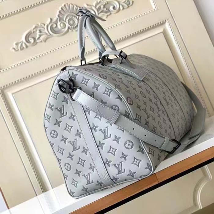 Louis Vuitton Unisex LV Keepall Bandoulière 50 Travel Bag Anthracite Gray Monogram Shadow Calf Leather