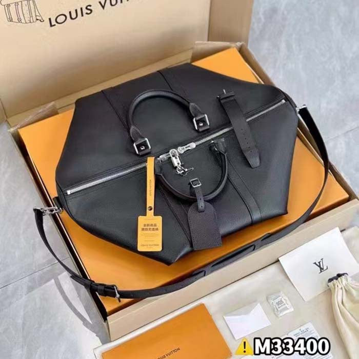 Louis Vuitton Unisex LV Keepall Bandoulière 50 Travel Bag Black Double Zip Closure Padlock