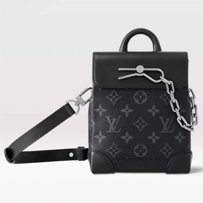 Louis Vuitton Unisex LV Nano Steamer Monogram Eclipse Coated Canvas Cowhide Leather