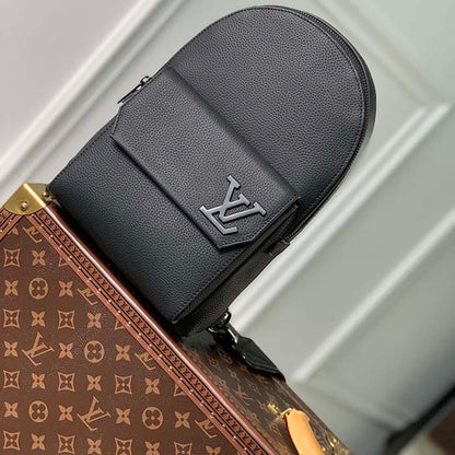 Louis Vuitton Unisex LV Pilot Slingbag Aerogram Collection Black Cowhide Leather Textile Lining