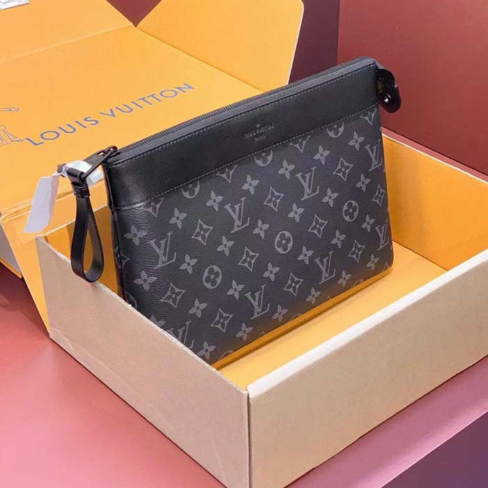 Louis Vuitton Unisex LV Pochette Voyage Souple Monogram Eclipse Coated Canvas Cowhide-Leather