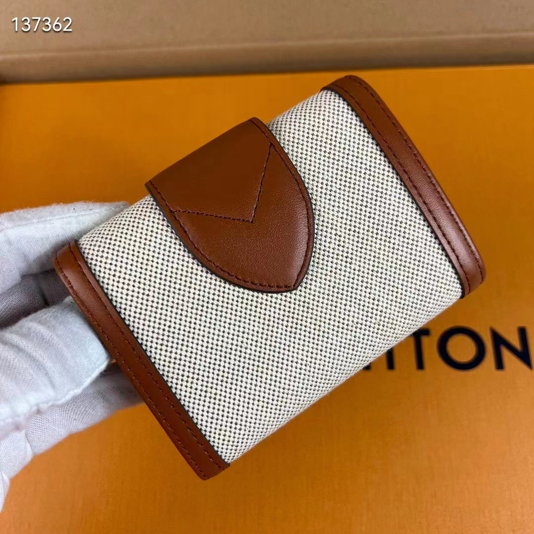 Louis Vuitton Unisex LV Pont 9 Compact Wallet Natural Tan Canvas Cowhide Leather