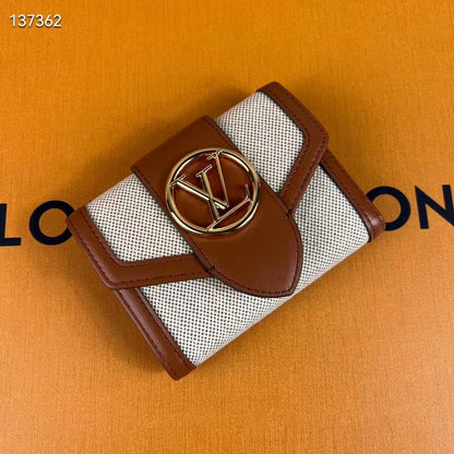 Louis Vuitton Unisex LV Pont 9 Compact Wallet Natural Tan Canvas Cowhide Leather