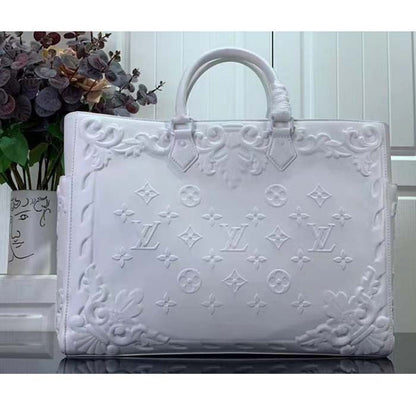 Louis Vuitton Unisex LV Sac Plat Optic White Calf Leather Double Handle