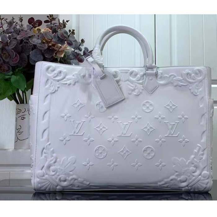 Louis Vuitton Unisex LV Sac Plat Optic White Calf Leather Double Handle