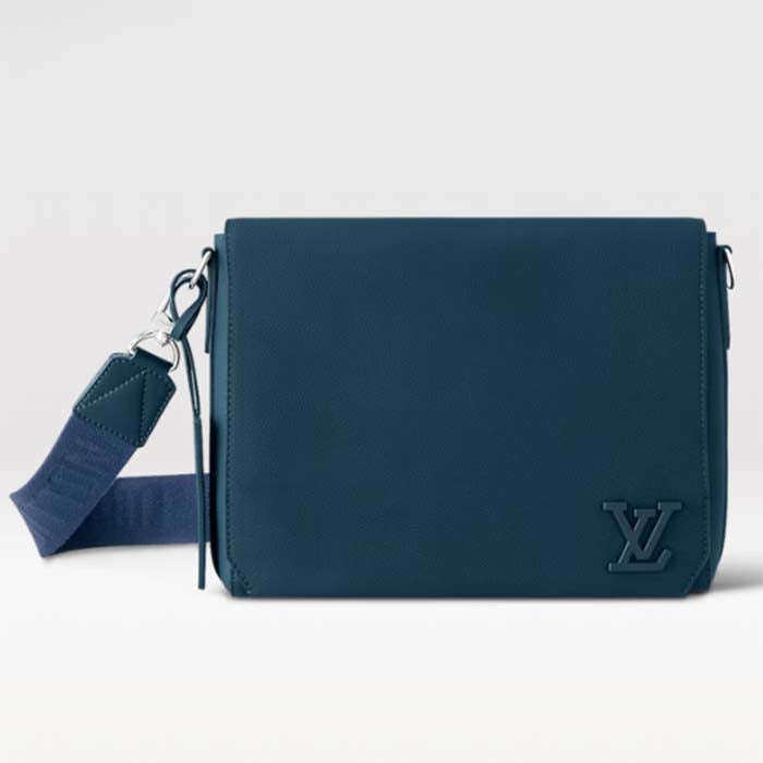 Louis Vuitton Unisex LV Takeoff Messenger Atlantic Blue Cowhide Leather Textile Lining