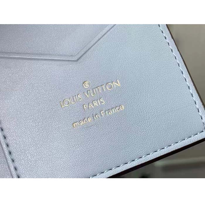 Louis Vuitton Unisex LV Vertical Compact Wallet Galet Gray Aquamarine Blue Taurillon Leather