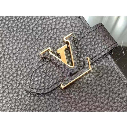 Louis Vuitton Unisex LV Vertical Wallet Black Arizona Taurillon Calf-Leather Sliding Capucines Closure