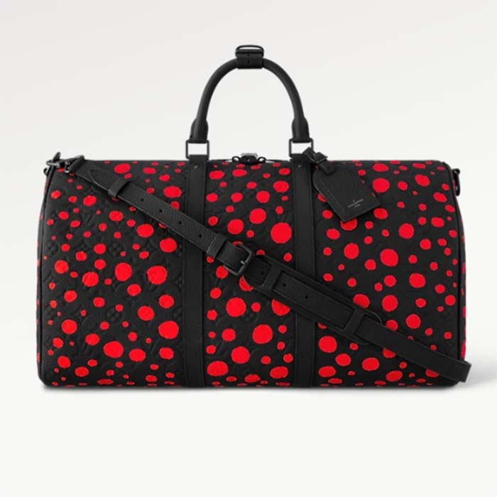 Louis Vuitton Unisex LV x YK Bandoulière Keepall 50 Black Red Taurillon Monogram Cowhide Infinity Dots