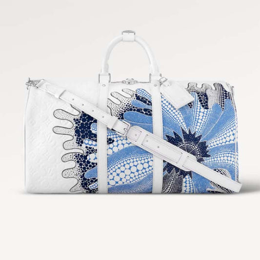 Louis Vuitton Unisex LV x YK Bandoulière Keepall 50 White Taurillon Monogram Cowhide Psychedelic Flower