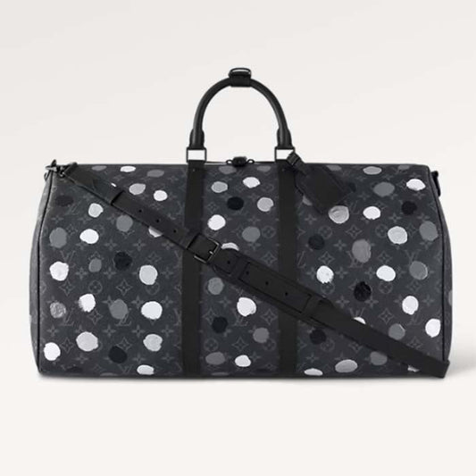 Louis Vuitton Unisex LV x YK Bandoulière Keepall 55 Monogram Eclipse Coated Canvas 3D Painted Dots Print