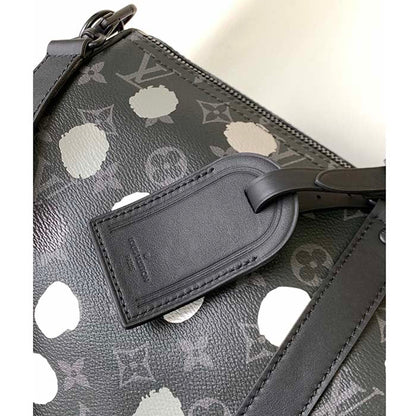 Louis Vuitton Unisex LV x YK Bandoulière Keepall 55 Monogram Eclipse Coated Canvas 3D Painted Dots Print