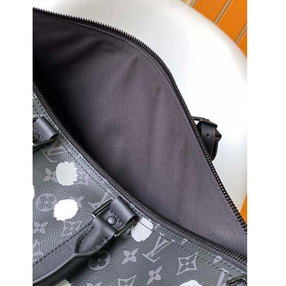 Louis Vuitton Unisex LV x YK Bandoulière Keepall 55 Monogram Eclipse Coated Canvas 3D Painted Dots Print