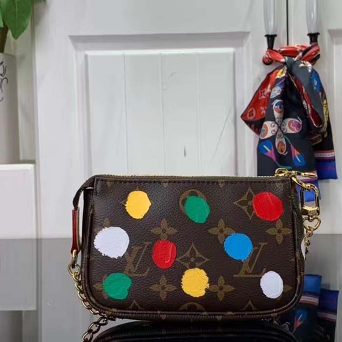 Louis Vuitton Unisex LV x YK Mini Pochette Accessoires Monogram Coated Canvas 3D Painted Dots Print