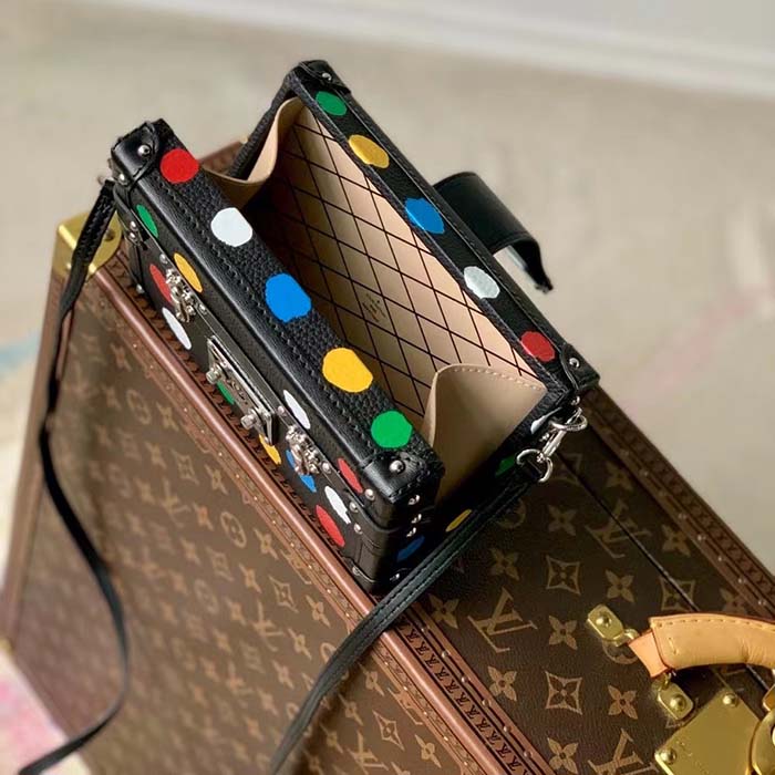 Louis Vuitton Unisex LV x YK Petite Malle Black Taurillon Bull Calf Leather 3D Painted Dots