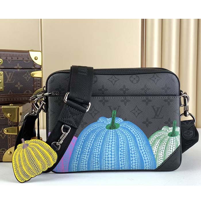 Louis Vuitton Unisex LV x YK Trio Messenger Monogram Eclipse Reverse Coated Canvas Pumpkin