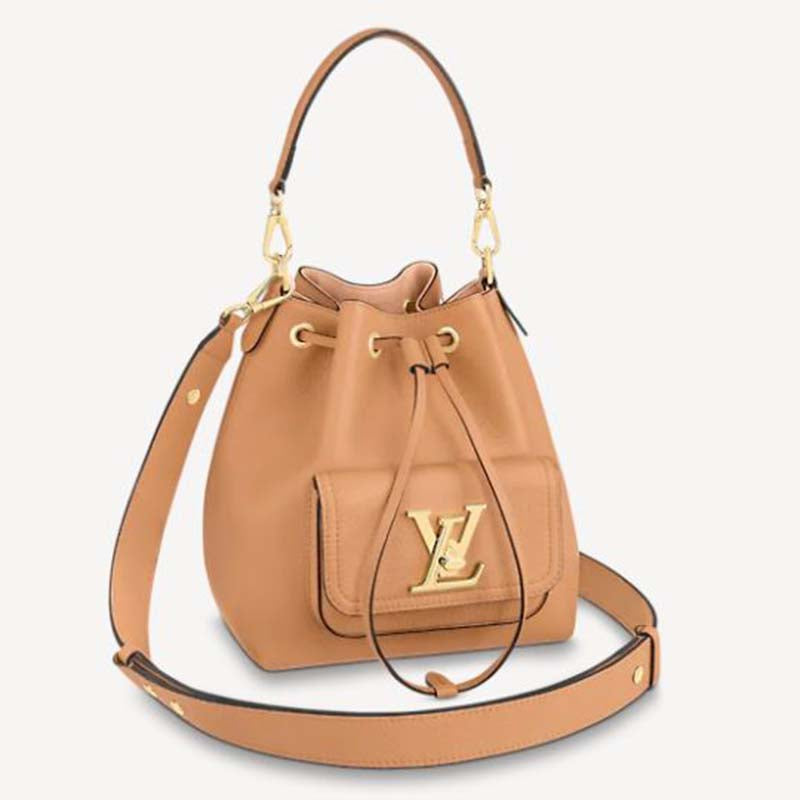 Louis Vuitton Unisex Lockme Bucket Bag Arizona Beige Grained Calf Leather