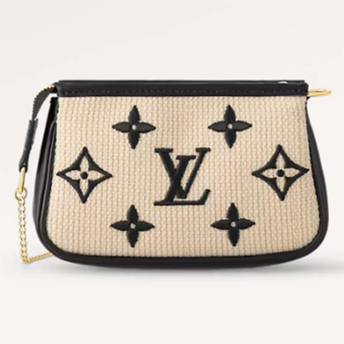 Louis Vuitton Unisex Mini Pochette Accessoires Black Lotus Cotton Cowhide Zip Closure