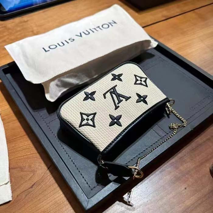 Louis Vuitton Unisex Mini Pochette Accessoires Black Lotus Cotton Cowhide Zip Closure