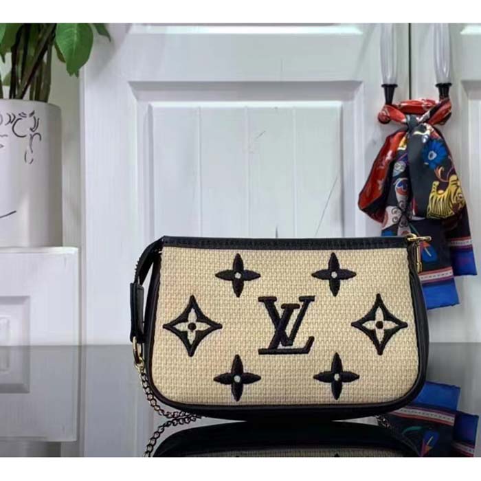 Louis Vuitton Unisex Mini Pochette Accessoires Black Lotus Cotton Cowhide Zip Closure