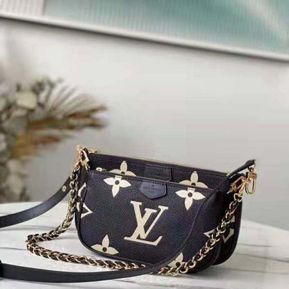 Louis Vuitton Unisex Multi Pochette Accessoires Black Cream Embossed Supple Grained Cowhide