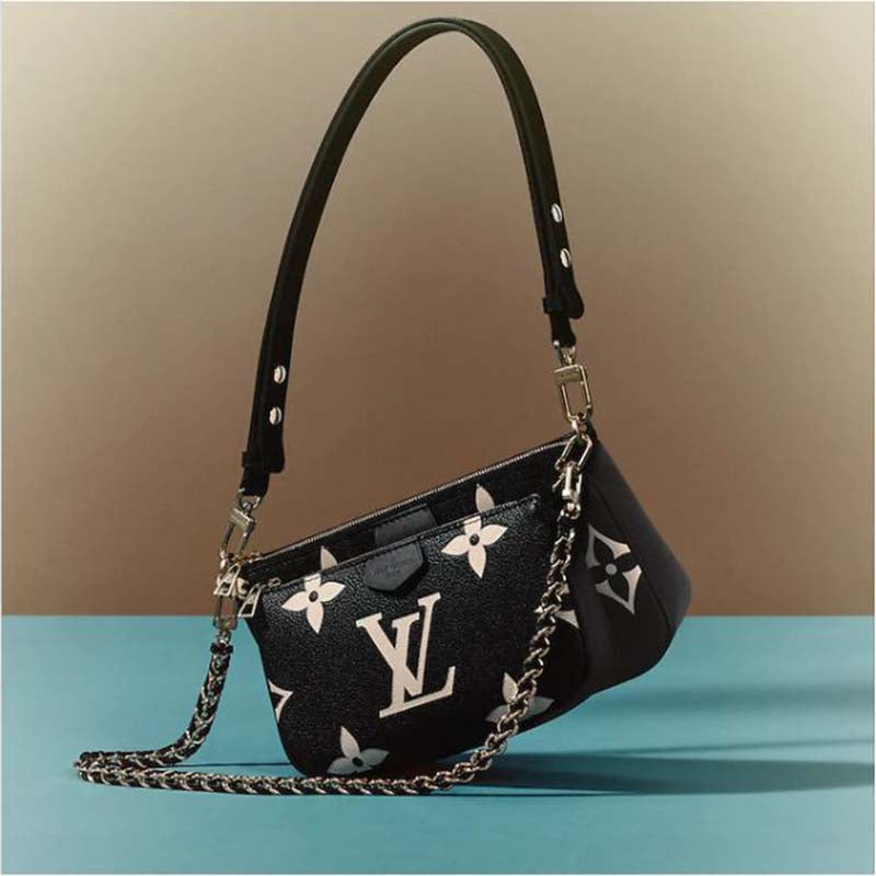 Louis Vuitton Unisex Multi Pochette Accessoires Black Cream Embossed Supple Grained Cowhide