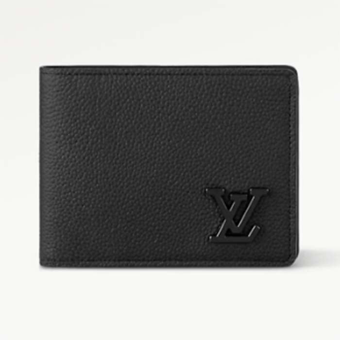 Louis Vuitton Unisex Multiple Wallet Black Grained Cowhide Leather Textile Lining