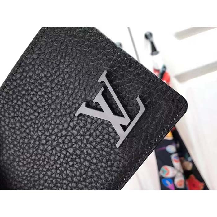 Louis Vuitton Unisex Multiple Wallet Black Grained Cowhide Leather Textile Lining