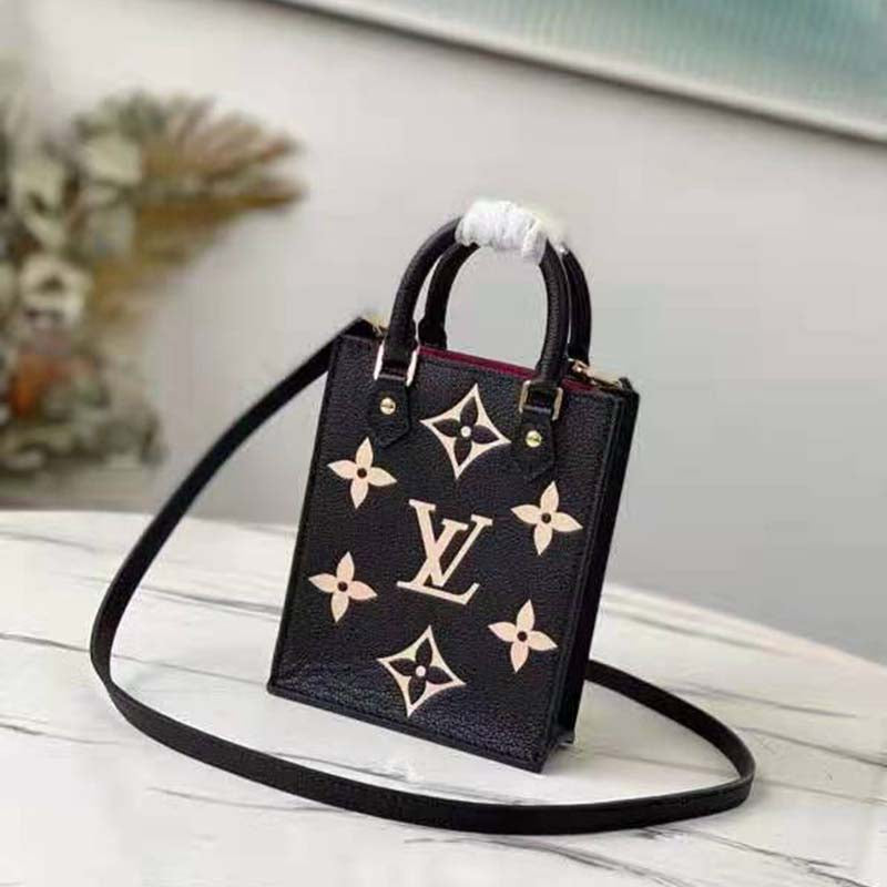 Louis Vuitton Unisex Petit Sac Plat Black Beige Monogram Empreinte Embossed Supple Grained Cowhide