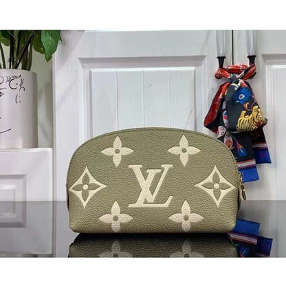 Louis Vuitton Unisex Pochette Cosmétique PM Kaki Fango Cream Monogram Empreinte Embossed Leather