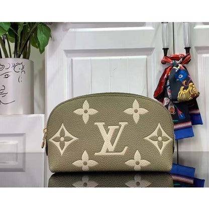 Louis Vuitton Unisex Pochette Cosmétique PM Kaki Fango Cream Monogram Empreinte Embossed Leather