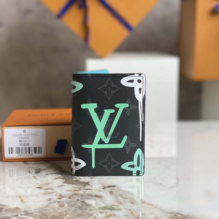 Louis Vuitton Unisex Pocket Organizer LV Graffiti Green Coated Canvas Cowhide Leather