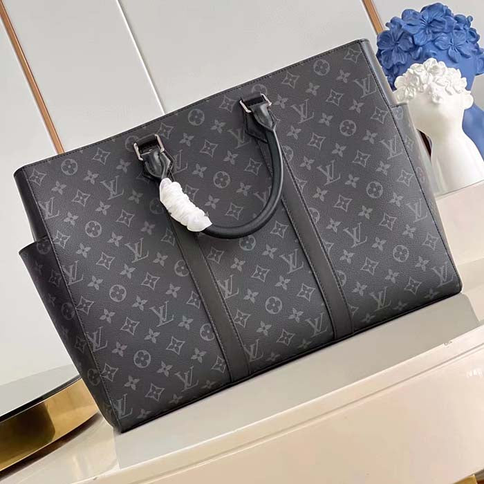 Louis Vuitton Unisex Sac Plat 24H Monogram Eclipse Coated Canvas Cowhide Leather