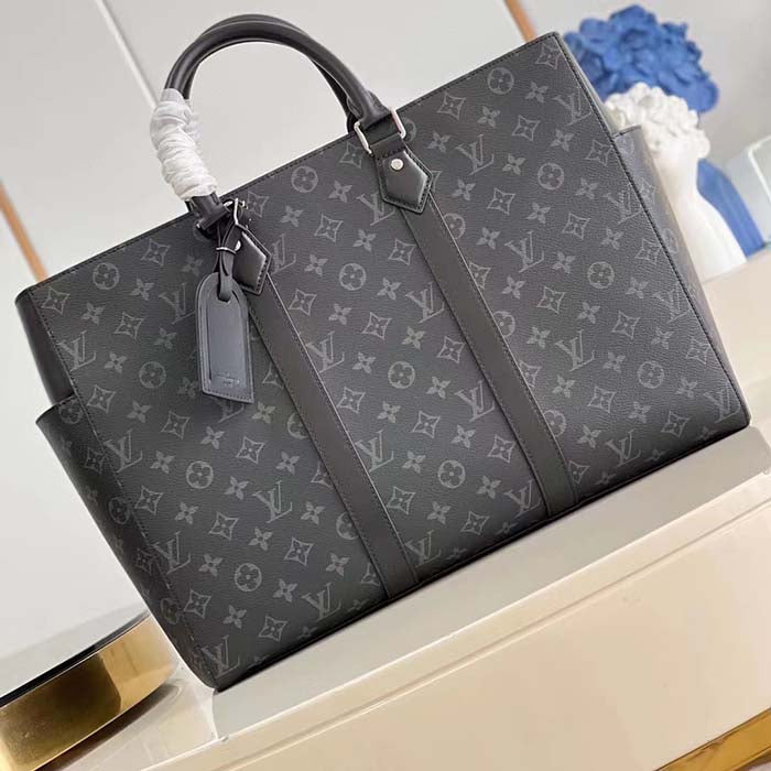 Louis Vuitton Unisex Sac Plat 24H Monogram Eclipse Coated Canvas Cowhide Leather