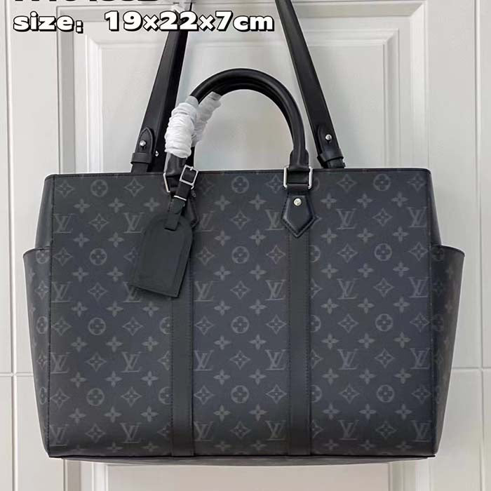 Louis Vuitton Unisex Sac Plat 24H Monogram Eclipse Coated Canvas Cowhide Leather