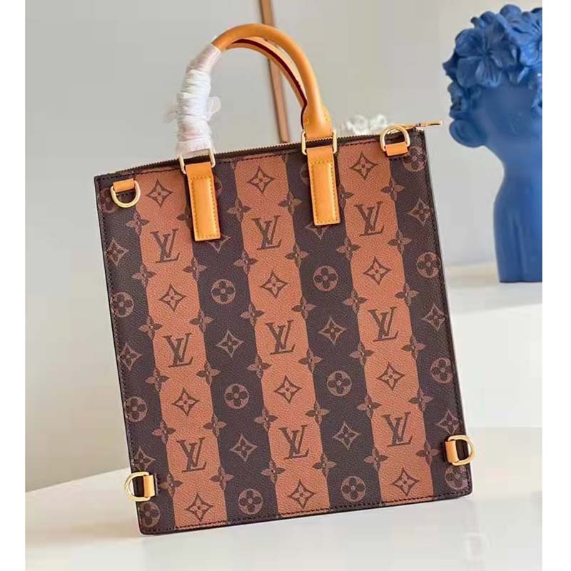 Louis Vuitton Unisex Sac Plat Messenger Bag Monogram Stripes Brown Coated Canvas Cowhide