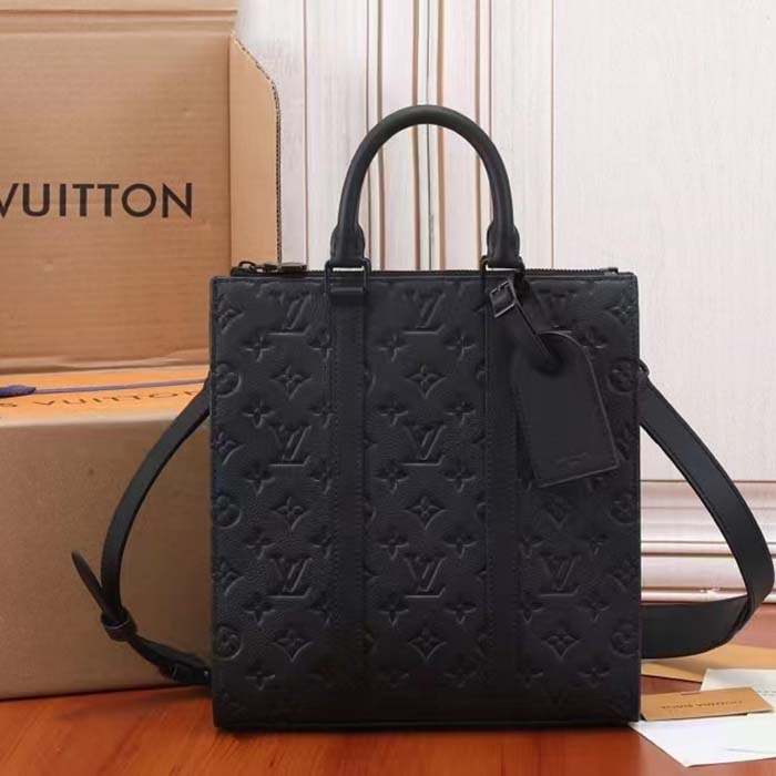 Louis Vuitton Unisex Sac Plat NV Black Embossed Taurillon Monogram Cowhide Leather