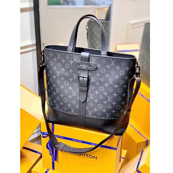 Louis Vuitton Unisex Saumur Tote Monogram Eclipse Coated Canvas Black Cowhide Leather