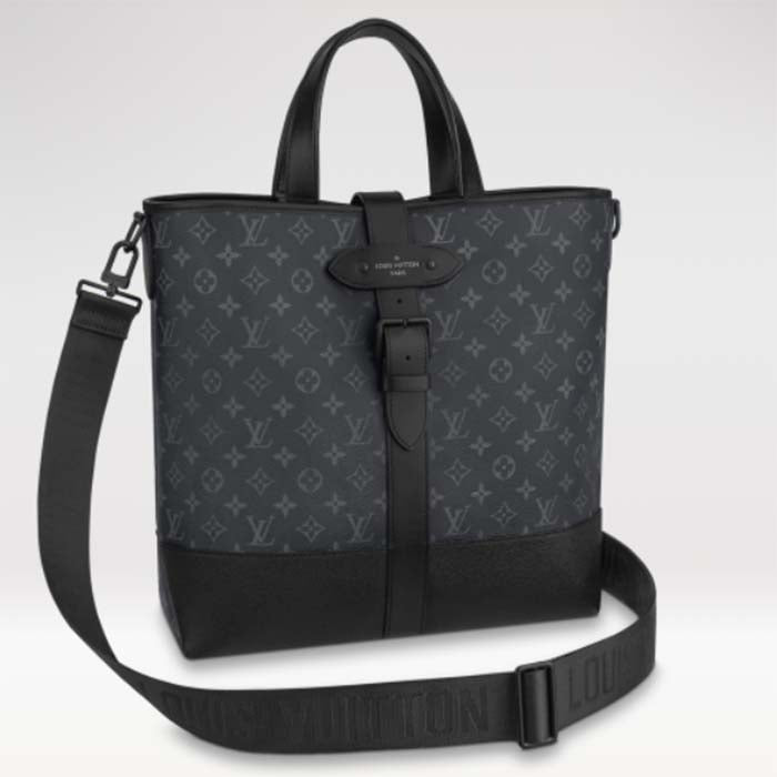 Louis Vuitton Unisex Saumur Tote Monogram Eclipse Coated Canvas Black Cowhide Leather