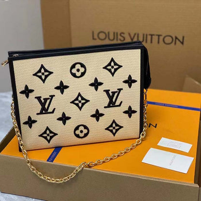 Louis Vuitton Unisex Toiletry Pouch On Chain Black Lotus Cotton Cowhide Leather