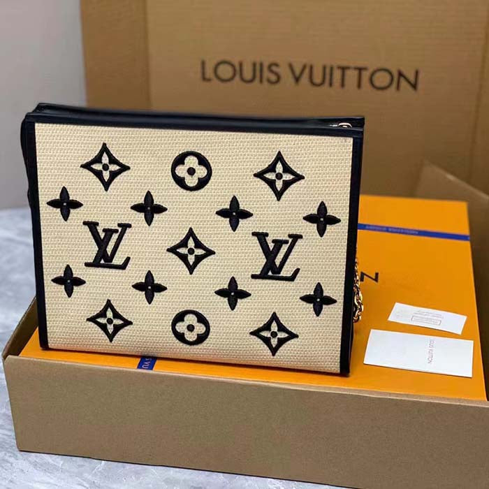 Louis Vuitton Unisex Toiletry Pouch On Chain Black Lotus Cotton Cowhide Leather